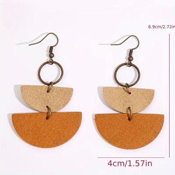 NEW … Retro Semi-Circle Leather Earrings - Picture 5 of 7